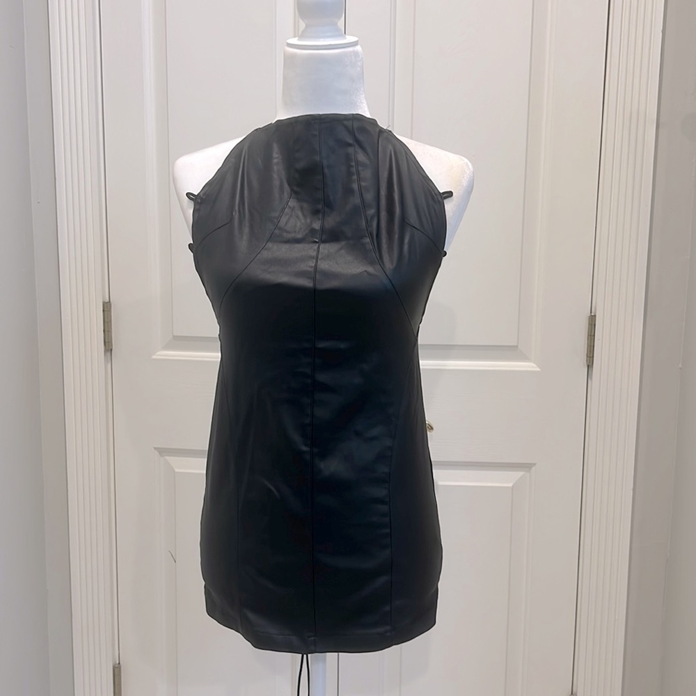 EDICTED STRETCHY FAUX LEATHER HALTER DRESS